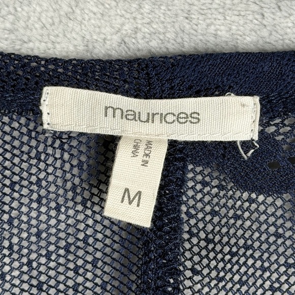 Maurices Lace Open Front Cardigan Womens M Navy Blue Boho Floral Micro Mesh - Picture 3 of 11